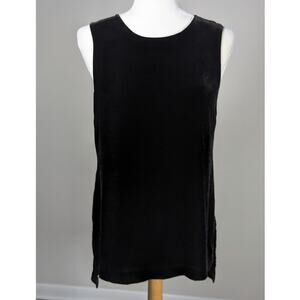 Theory Yinga Black Velvet Silk Blend Sleeveless High-Low Tunic Tank Top Blouse